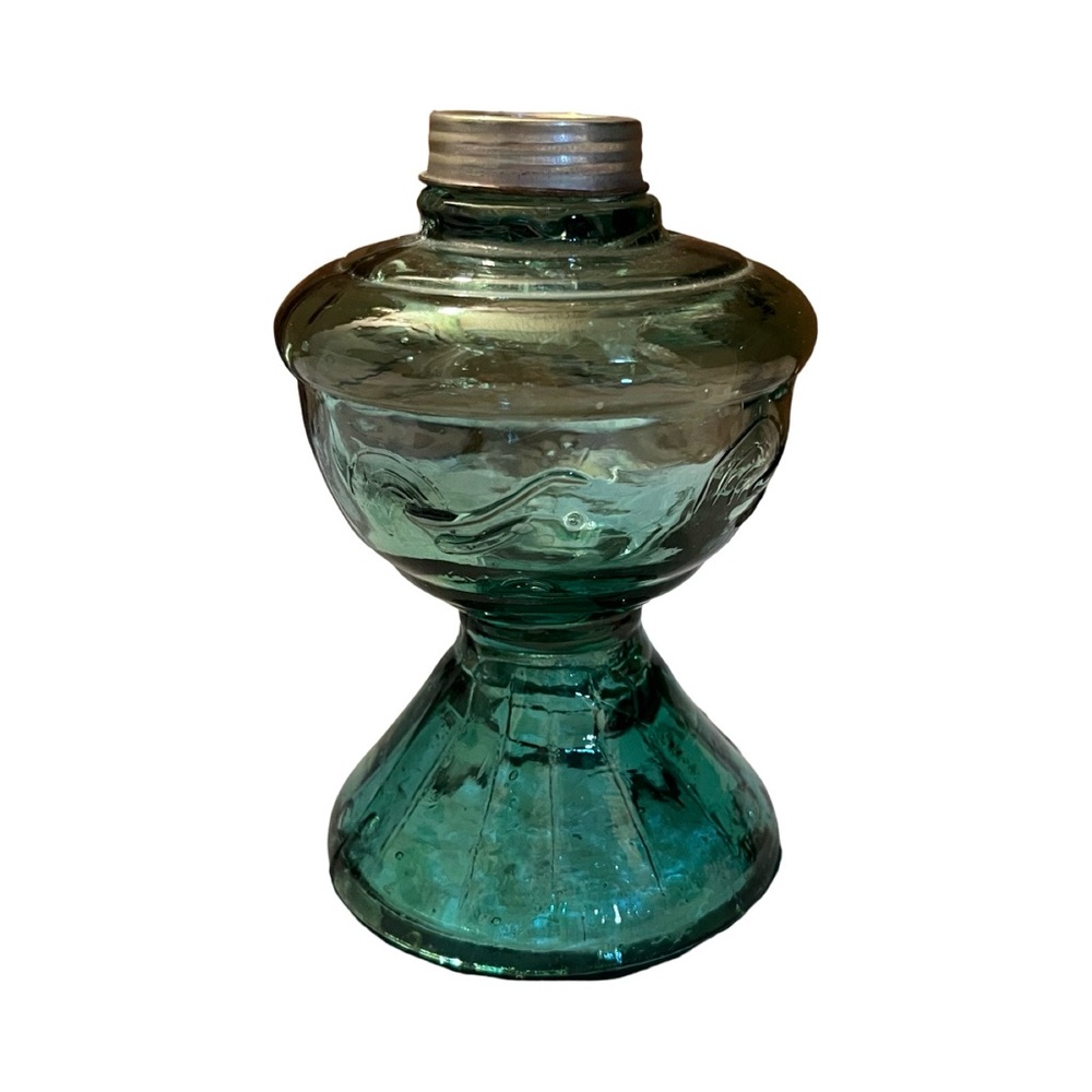 Vintage Green Glass Oil / Kerosene Lamp Base